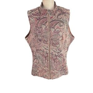 Vintage Paisley Print Zip Front Vest Boho Earthy Natural Neutral XL